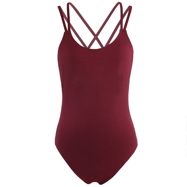 Women Ballet Leotard Solid Color Spaghetti Straps